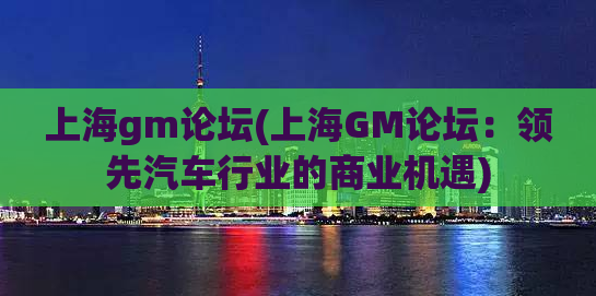上海gm论坛(上海GM论坛：领先汽车行业的商业机遇)
